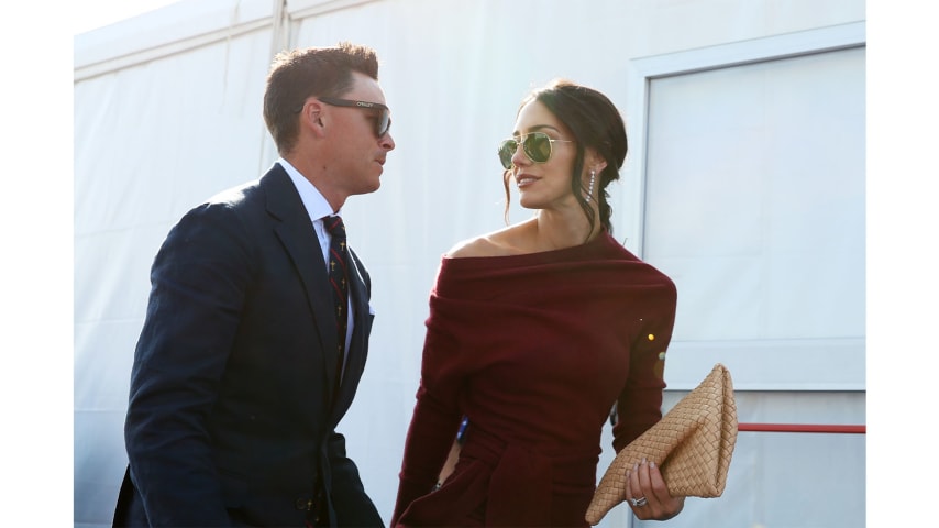 Rickie Fowler and wife Allison Stokke at the Opening Ceremony of the 44th Ryder Cup. (Getty Images)