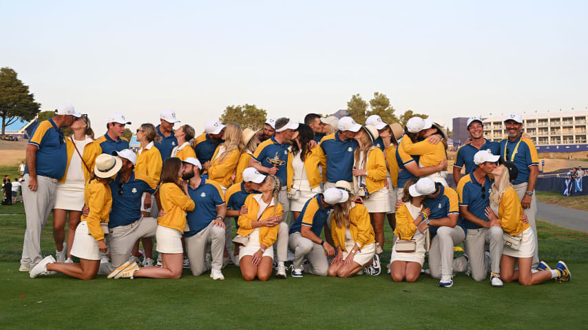 The European team celebrates with their partners after winning the 44th Ryder Cup. (Getty Images)