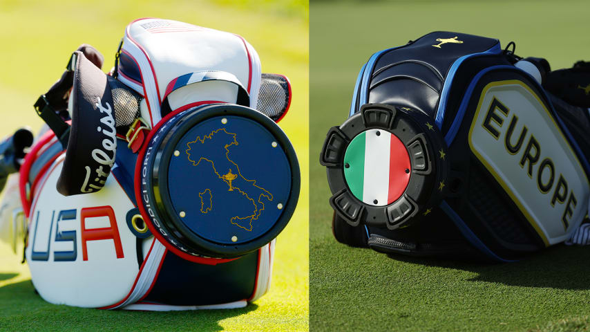 The U.S. (left) and European team bags at the 44th Ryder Cup. (Getty Images)