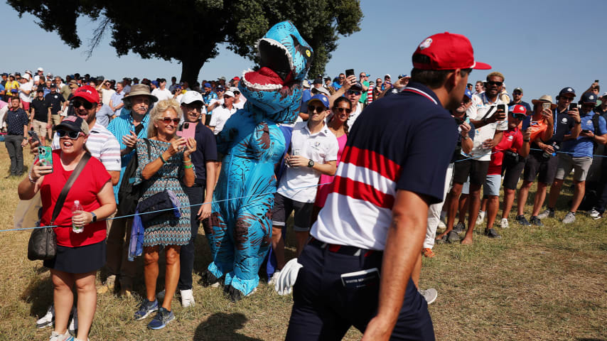 A blue dinosaur at the 44th Ryder Cup. (Getty Images)