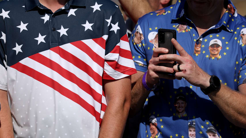 U.S. and European-themed polos at the 44th Ryder Cup. (Getty Images)