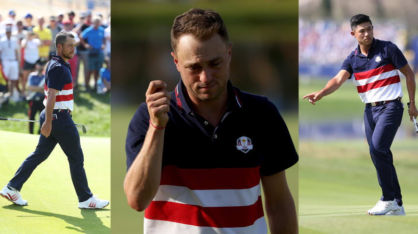 Schauffele, Thomas, and Morikawa during Sunday Singles at the 44th Ryder Cup. (Getty Images)