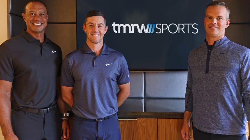 Tiger Woods, Rory McIlroy and Mike McCarley (Courtesy of TMRW Sports)