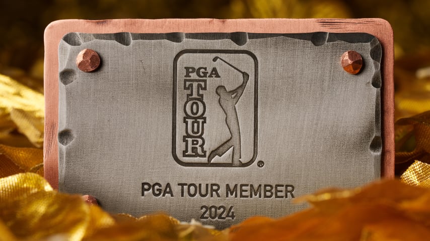 NEWBURGH, INDIANA - OCTOBER 06: A detailed view of a TOUR Card at a studio shoot during the Korn Ferry Tour Championship presented by United Leasing and Finance at Victoria National Golf Club on October 6, 2023 in Newburgh, Indiana. (Photo by Andrew Wevers/PGA TOUR)