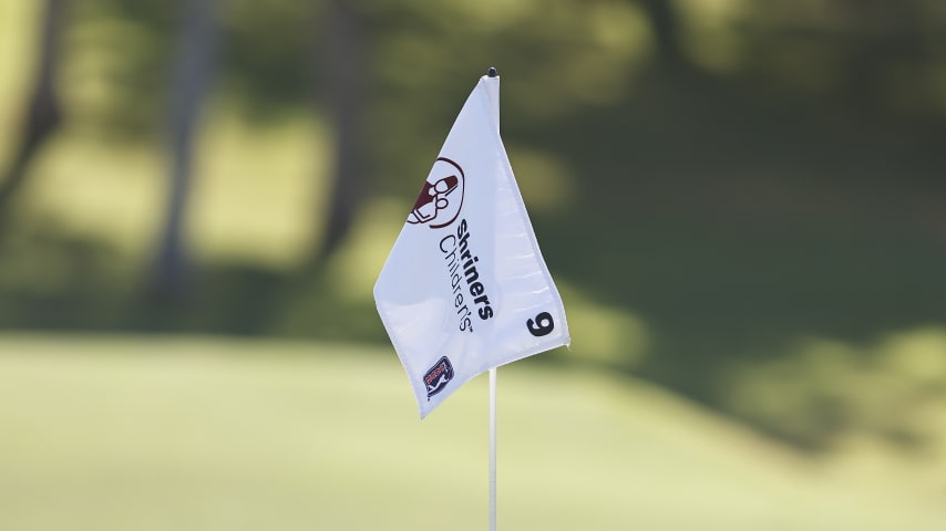 LAS VEGAS, NEVADA - OCTOBER 05: A general view of the flag on the ninth hole prior to the Shriners Children's Open at TPC Summerlin on October 05, 2022 in Las Vegas, Nevada. (Photo by Michael Owens/Getty Images)