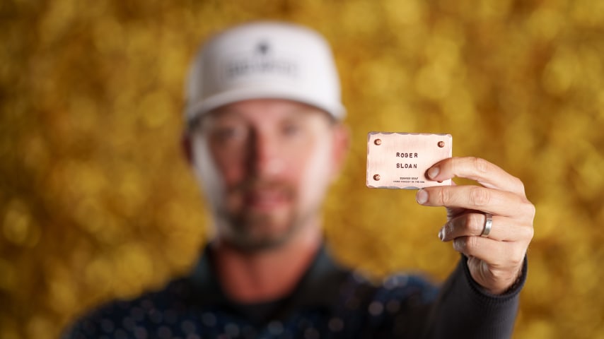 NEWBURGH, INDIANA - OCTOBER 08: Roger Sloan poses for a photo at a studio shoot during the Korn Ferry Tour Championship presented by United Leasing and Finance at Victoria National Golf Club on October 8, 2023 in Newburgh, Indiana. (Photo by Andrew Wevers/PGA TOUR)