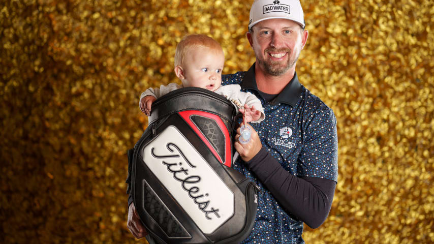 NEWBURGH, INDIANA - OCTOBER 08: Roger Sloan poses for a photo at a studio shoot during the Korn Ferry Tour Championship presented by United Leasing and Finance at Victoria National Golf Club on October 8, 2023 in Newburgh, Indiana. (Photo by Andrew Wevers/PGA TOUR)