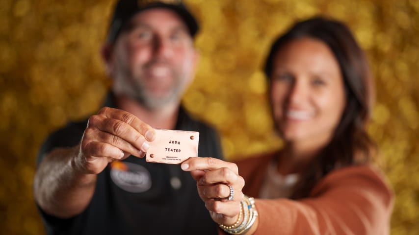 NEWBURGH, INDIANA - OCTOBER 08: Josh Teater poses for a photo at a studio shoot during the Korn Ferry Tour Championship presented by United Leasing and Finance at Victoria National Golf Club on October 8, 2023 in Newburgh, Indiana. (Photo by Andrew Wevers/PGA TOUR)