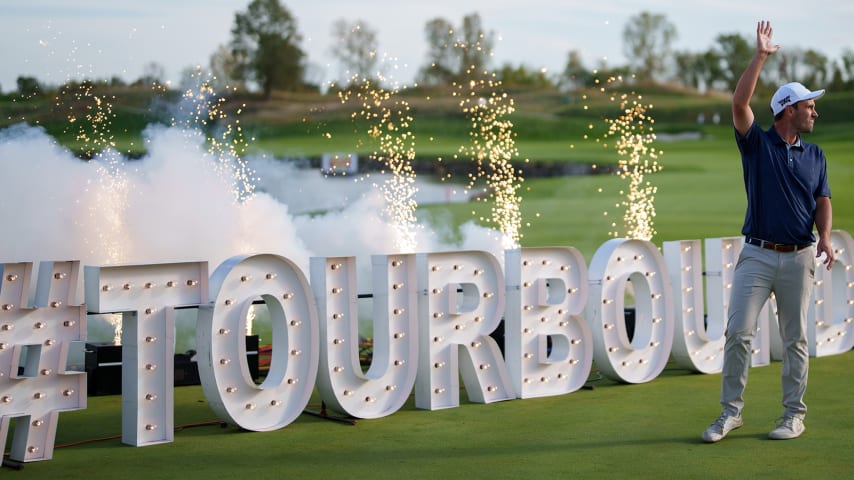 NEWBURGH, INDIANA - OCTOBER 08: Ryan McCormick of the United States walks during the TOUR Card ceremony after the final round of the Korn Ferry Tour Championship presented by United Leasing and Finance at Victoria National Golf Club on October 8, 2023 in Newburgh, Indiana. (Photo by Andrew Wevers/PGA TOUR)