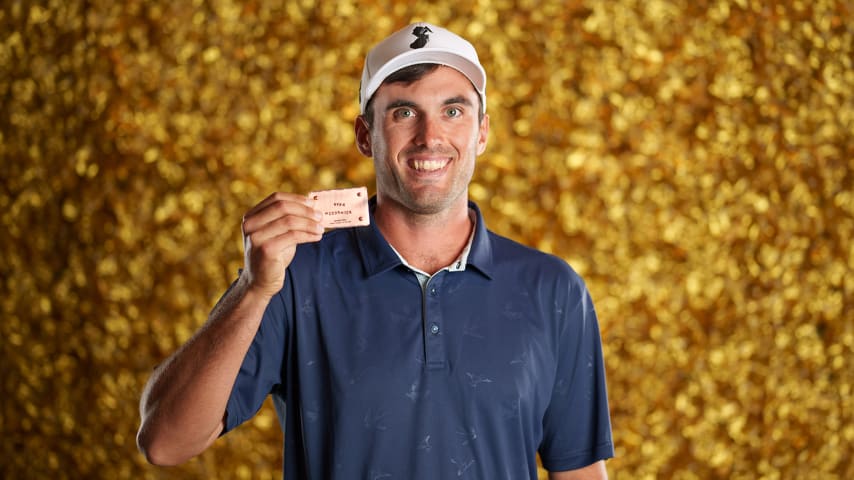 NEWBURGH, INDIANA - OCTOBER 08: Ryan McCormick poses for a photo at a studio shoot during the Korn Ferry Tour Championship presented by United Leasing and Finance at Victoria National Golf Club on October 8, 2023 in Newburgh, Indiana. (Photo by Andrew Wevers/PGA TOUR)