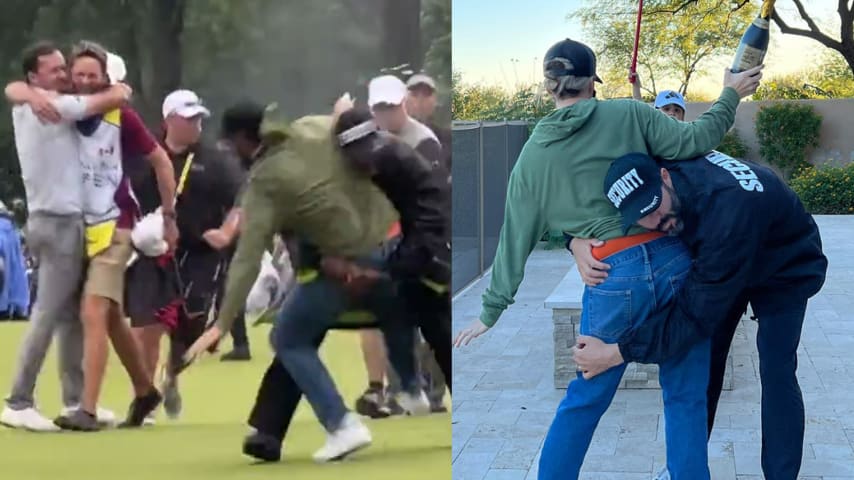 Adam and Jessica Hadwin recreated the infamous RBC Canadian Open tackle. (Jessica Hadwin/Instagram)