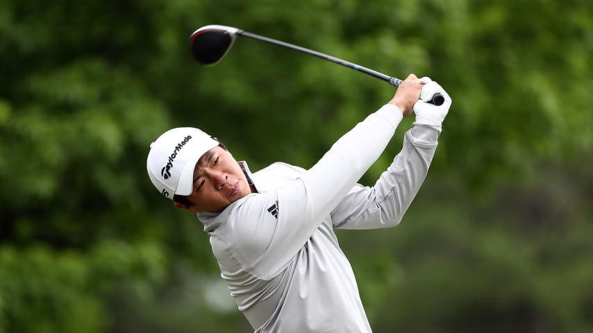 KANSAS CITY, KANSAS - MAY 11:  Andy Zhang hits his first shot on the 4th hole during the third round of the Web.com Tour KC Golf Classic on May 11, 2019 in Kansas City, Missouri. (Photo by Jamie Squire/Getty Images)