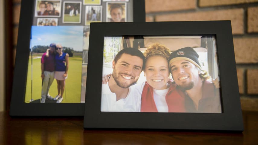 CHAPIN, SC - MAY 24:  A family photo of Wesley Bryan, Mary Chandler Bryan and George Bryan IV at their childhood home adjacent to George Bryan Golf Academy on May 24, 2016 in Chapin, South Carolina. (Photo by Keyur Khamar/PGA TOUR)