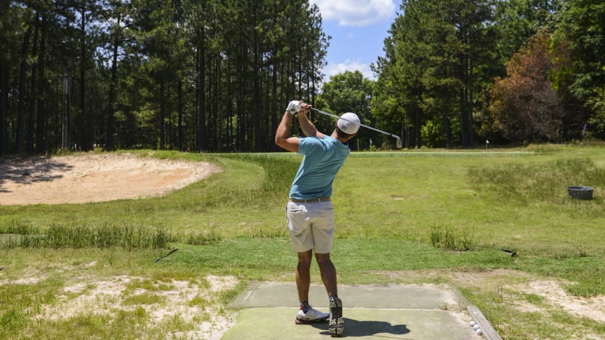 CHAPIN, SC - MAY 24:  Wesley Bryan hits balls down a hitting alley at George Bryan Golf Academy on May 24, 2016 in Chapin, South Carolina. (Photo by Keyur Khamar/PGA TOUR)