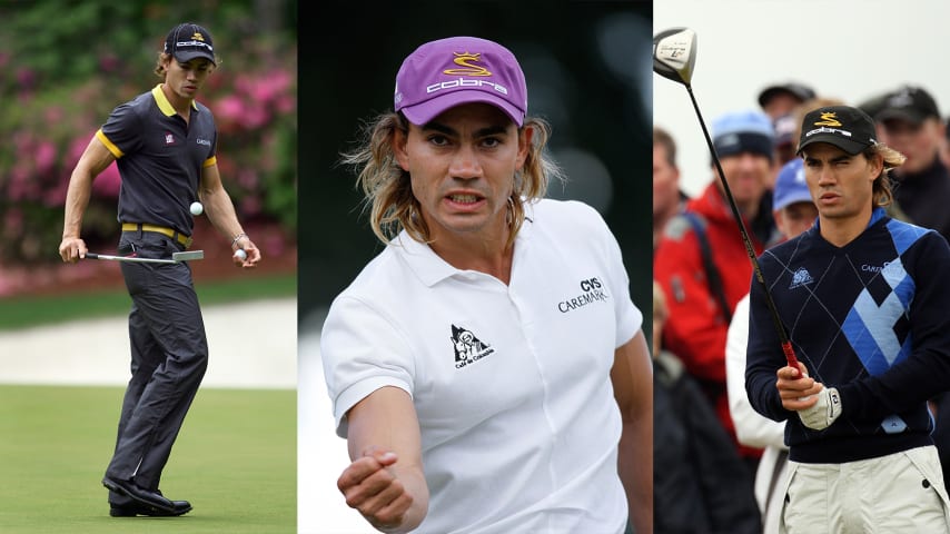 From left to right, Camilo Villegas at the 2007 Masters Tournament, 2008 PGA Championship and 2008 Open Championship. (Getty Images)