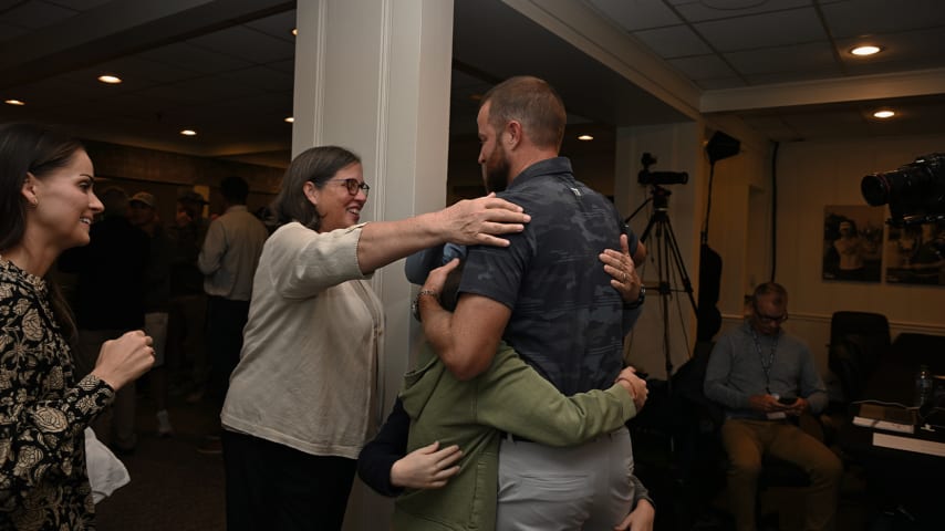 Chris Kirk embraces family after receiving the PGA TOUR Courage Award at The RSM Classic. (Tracy Wilcox/PGA TOUR)