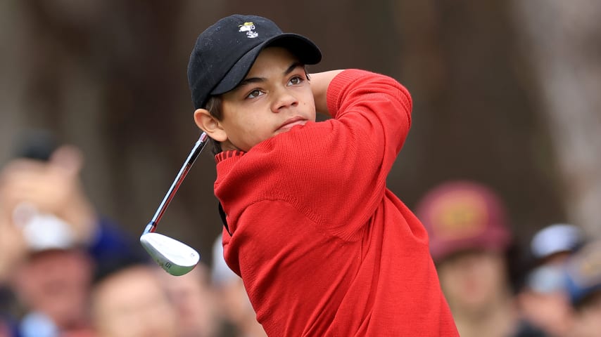 Charlie Woods one ups Tiger with high school state championship trophy