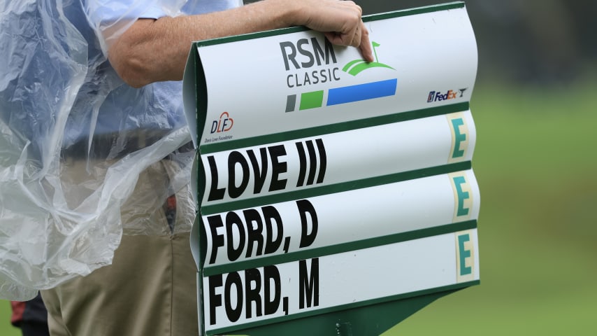 ST SIMONS ISLAND, GEORGIA - NOVEMBER 16: A detailed view of a standard during the first round of The RSM Classic on the Plantation Course at Sea Island Resort on November 16, 2023 in St Simons Island, Georgia. (Photo by Sam Greenwood/Getty Images)