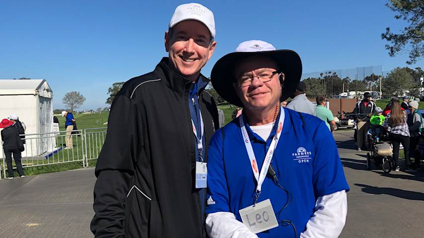 Leo Nolan (right) on site volunteering at the Farmers Insurance Open at Torrey Pines Golf Course. (Credit Leo Nolan)