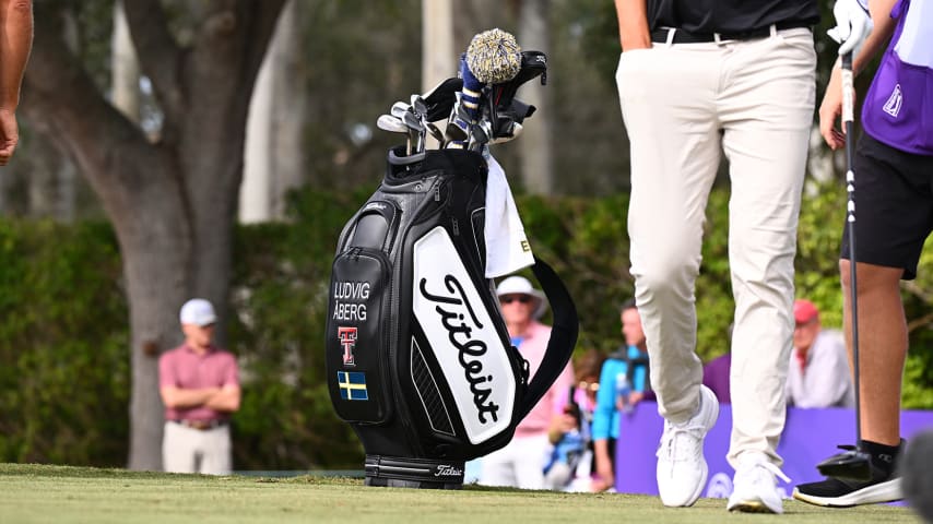 A view of Ludvig Åberg’s new Titleist golf bag at the Grant Thornton Invitational. (Tracy Wilcox/PGA TOUR)