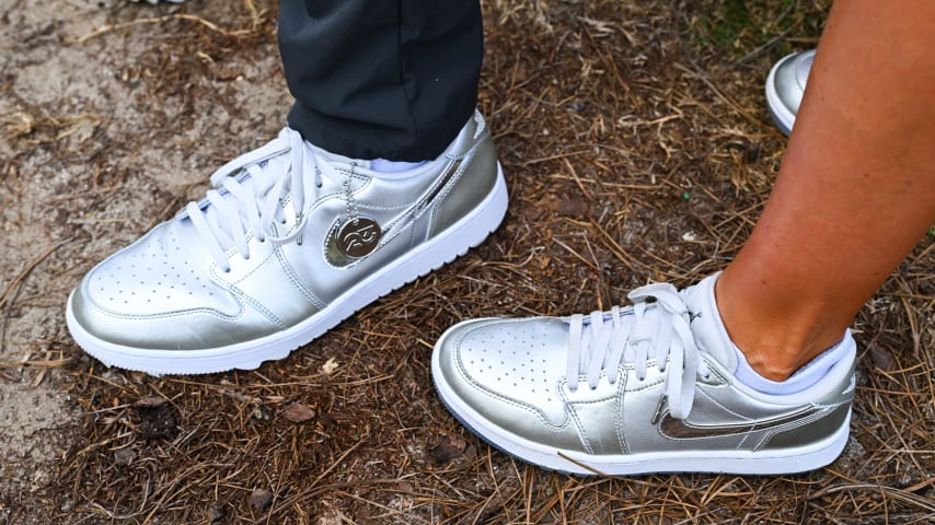 Tony Finau's and Nelly Korda's shoes during the second round of the Grant Thornton Invitational in Naples, Florida. (Tracy Wilcox/PGA TOUR)