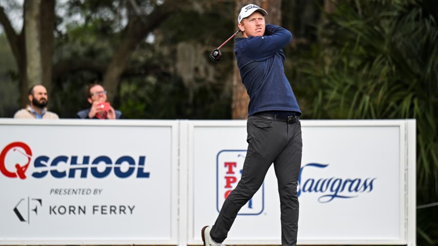 Hayden Springer hits his tee shot on the 18th hole in the first round of Q-School's Final Stage. (Keyur Khamar/PGA TOUR)