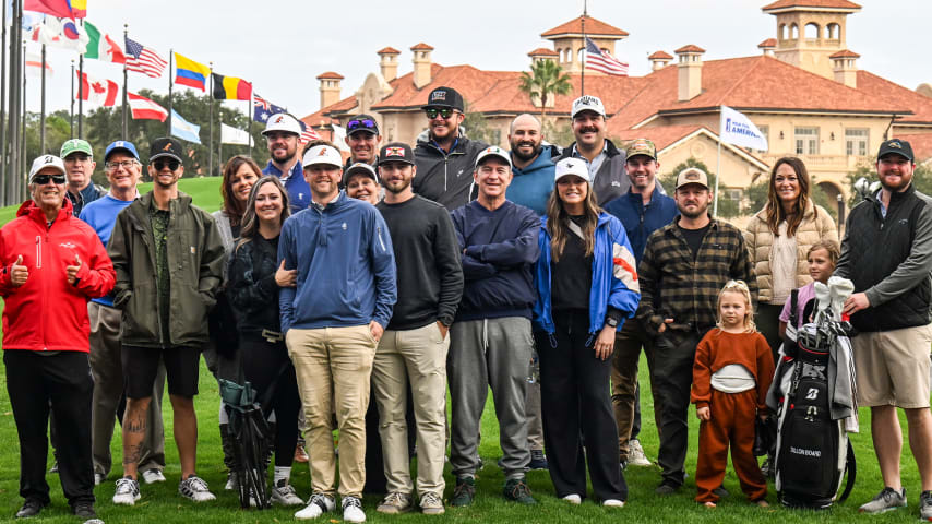 Dillon Board (center) poses with family and friends following his second round at PGA TOUR Q-School's Final Stage at TPC Sawgrass' Dye's Valley Course. (Keyur Khamar/PGA TOUR)