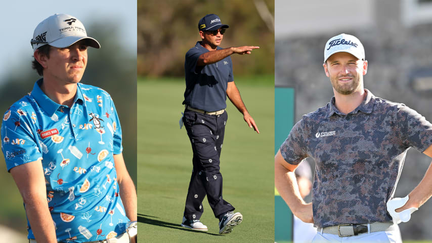 Nico Echavarria (left), Jason Day (middle) and Wyndham Clark (right) during the second round of The Sentry. (Getty Images)