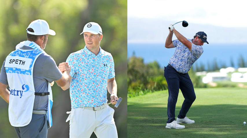 Jordan Spieth (left) and Sepp Straka (right) during the second round of The Sentry. (Getty Images)