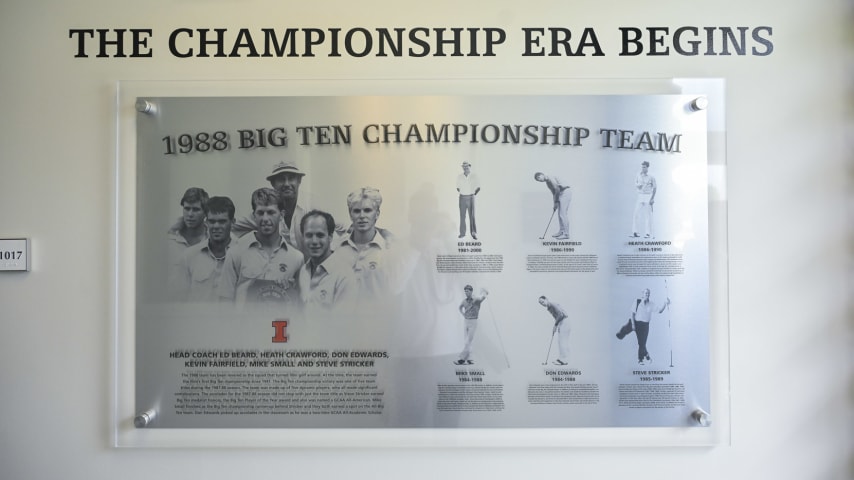 CHAMPAIGN, ILLINOIS - SEPTEMBER 28:  A detail shot of the 1988 Big Ten Championship Team inside the Demirjian Golf Practice Facility at the University of Illinois on September 28, 2023 in Champaign, Illinois. (Photo by Ben Jared/PGA TOUR)