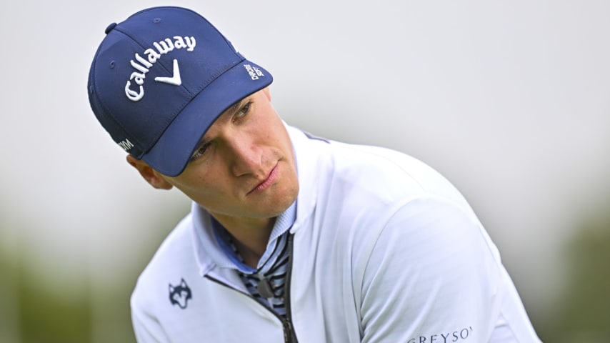 CHAMPAIGN, ILLINOIS - SEPTEMBER 28: Adrien Dumont de Chassart practices at Demirjian Golf Practice Facility at the University of Illinois on September 28, 2023 in Champaign, Illinois. (Photo by Ben Jared/PGA TOUR)