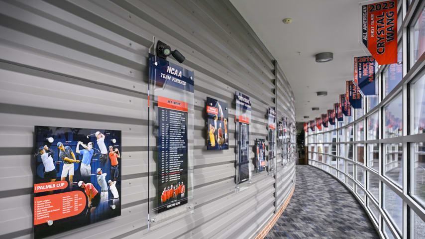 CHAMPAIGN, ILLINOIS - SEPTEMBER 28:  Team accolades on display inside the Demirjian Golf Practice Facility at the University of Illinois on September 28, 2023 in Champaign, Illinois. (Photo by Ben Jared/PGA TOUR)