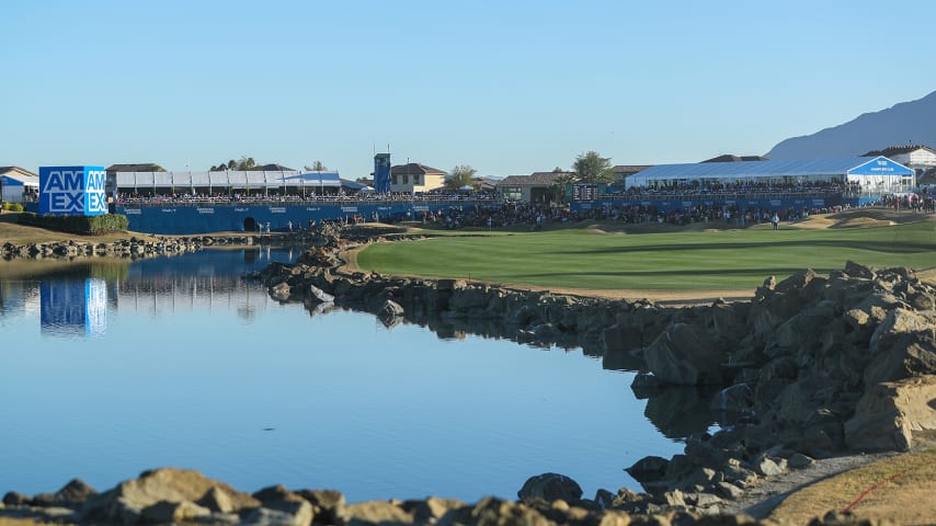 A view of the 18th hole at PGA West Pete Dye Stadium Course, host of The American Express. (Meg Oliphant/Getty Images)