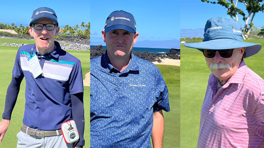 Caddies at the Mitsubishi Electric Championship wearing James Hardie hats. (Photo Credit PGA TOUR Staff)