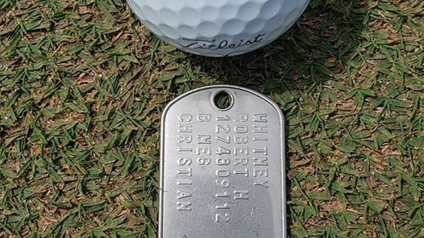 Bob Whitney’s old Air Force dog tag that Tom Whitney will use to mark his ball at The American Express. (Photo courtesy of Whitney family)