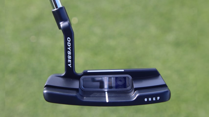 Min Woo Lee's Odyssey Ai-One Double Wide putter, stamped with "chef." (Courtesy GolfWRX)