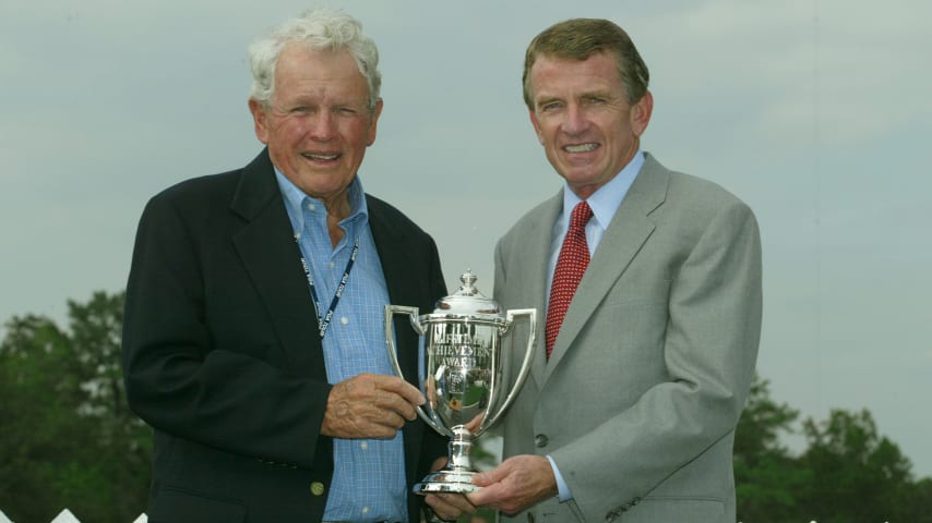 Jack Burke Jr. (left) with former PGA TOUR Commissioner Tim Finchem after being presented with the PGA TOUR's Lifetime Achievement Award in 2003. (PGA TOUR Archives)