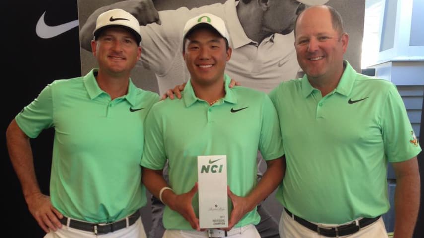 Norman Xiong with coaches Casey Martin and Brad Lanning. (Courtesy Xiong family)