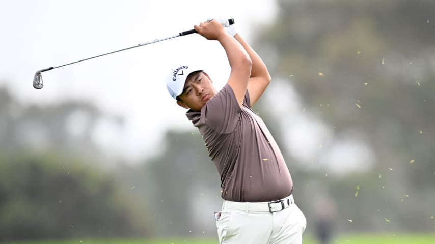 Kevin Yu during the first round of the Farmers Insurance Open. (Orlando Ramirez/Getty Images)