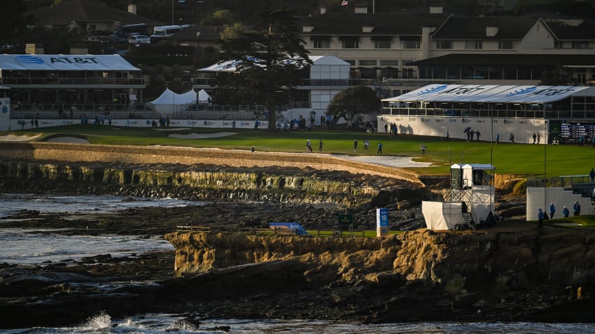A scenic view of the 18th hole during the final round of the AT&T Pebble Beach Pro-Am at Pebble Beach Golf Links. (Keyur Khamar/PGA TOUR)