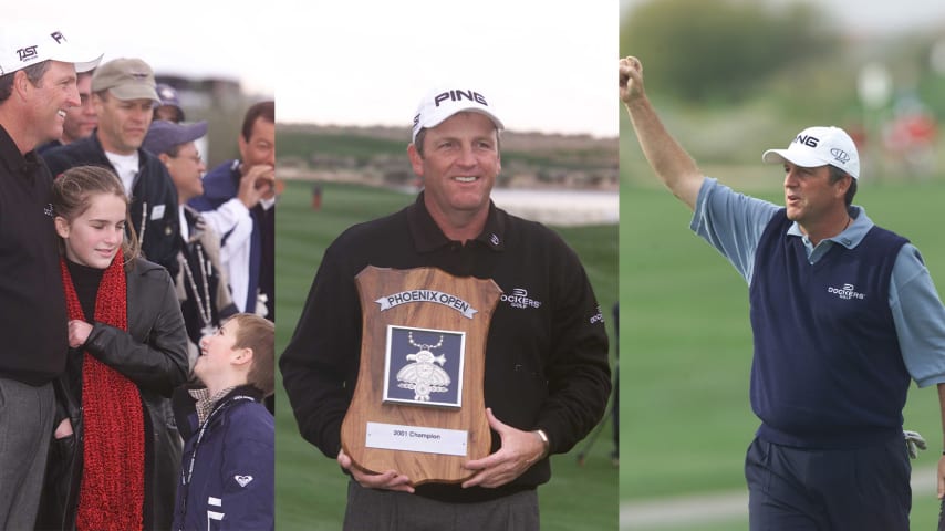 Mark Calcavecchia after winning the 2001 Phoenix Open. (Jonathan Ferrey/ALLSPORT)