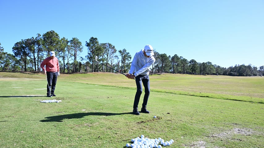 Behind the scenes with Jeff Klauk (left) and Raul Pereda at The Palencia Club in Saint Augustine, Florida. (Jennifer Perez/PGA TOUR)