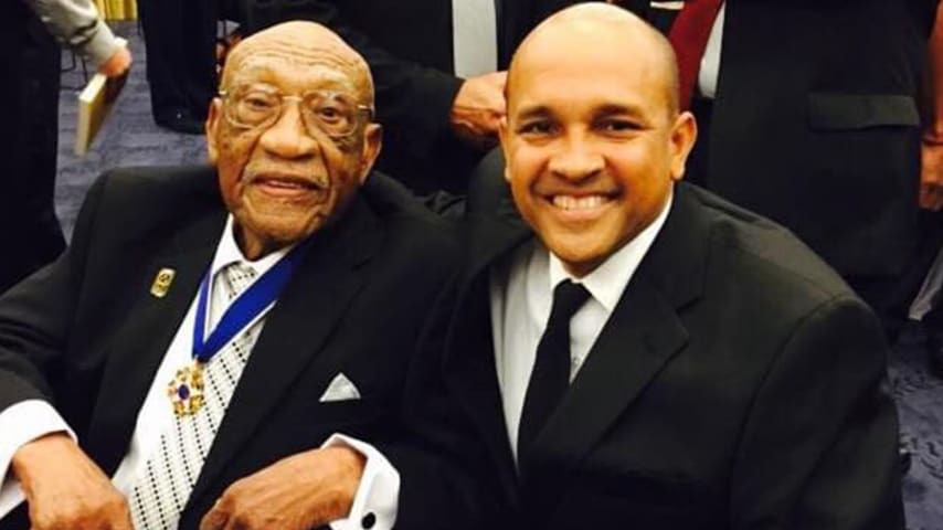 Charlie Sifford and Kennie Sims after Sifford was awarded the Presidential Medal of Freedom (Courtesy PGA of America).