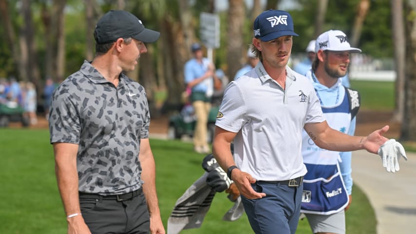 Rory McIlroy and Jake Knapp during the first round of Cognizant Classic in The Palm Beaches. (Ben Jared/PGA TOUR)