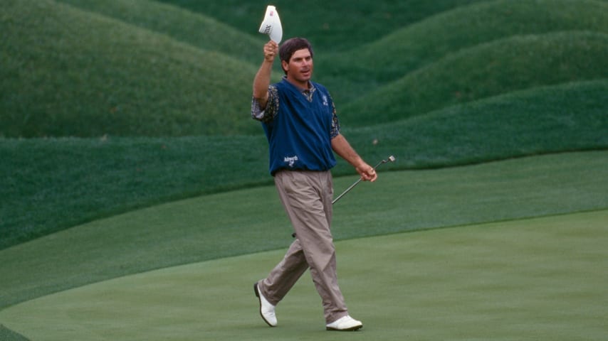 Fred Couples acknowledges the crowd at TPC Sawgrass in 1996. (PGA TOUR Archives)