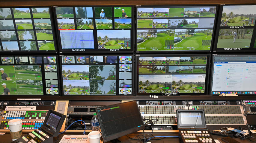 The PGA TOUR LIVE truck interior is seen during the second round of The Genesis Invitational 2024. (Ben Jared/PGA TOUR)