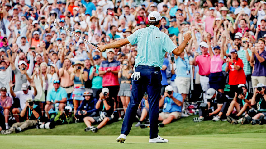 Scottie Scheffler celebrates after his victory at THE PLAYERS Championship 2023. (Keyur Khamar/PGA TOUR)