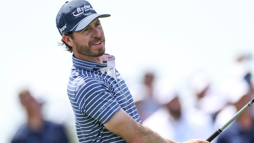 Sam Ryder watches a shot from the first tee during the first round of THE PLAYERS Championship at Stadium Course at TPC Sawgrass on March 14, 2024, in Ponte Vedra Beach, Florida. (Photo by Logan Bowles/PGA TOUR)