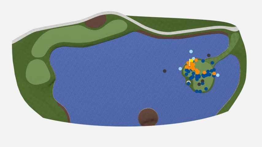 The spread of tee shots on No. 17 at TPC Sawgrass in the third round of THE PLAYERS Championship. (PGA TOUR)