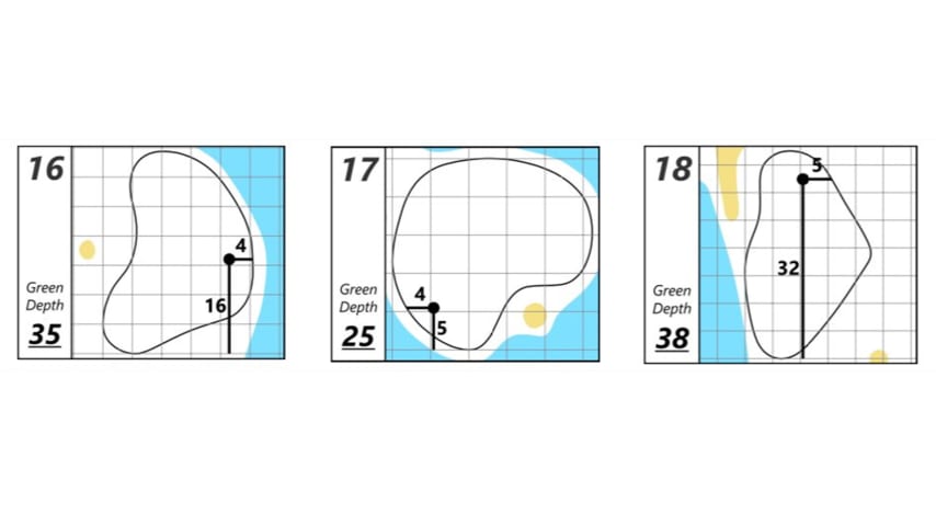 Saturday's hole locations across the finishing stretch of TPC Sawgrass. (Courtesy PGA TOUR Communications)